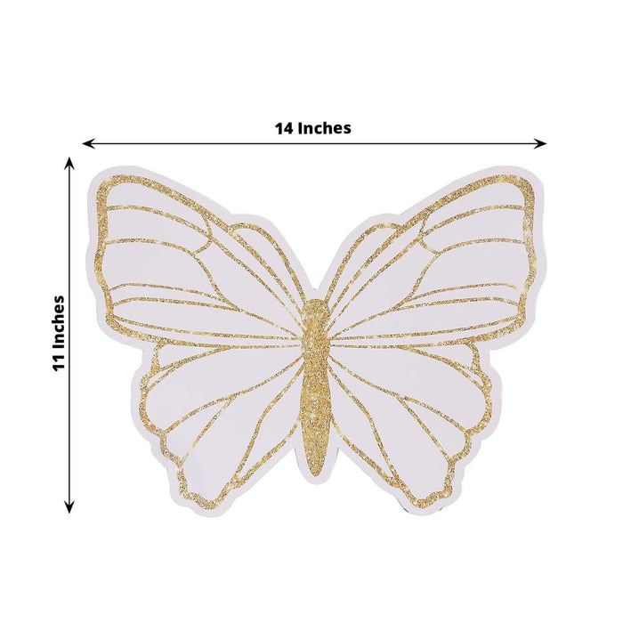 Gold glitter butterfly cutout, 14x11 inches, on a plain white background.
