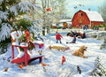 Vermont Christmas Company 1000-piece Jigsaw puzzle titled 'The Farm at Christmas' with a snowy farm scene illustration.