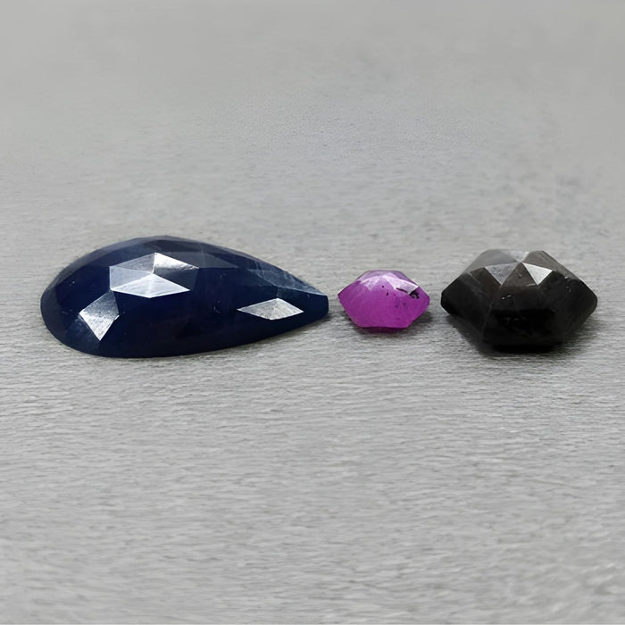 10.50cts Sapphire Rose Cut Slices Natural Untreated Pear, Hexagon Shape 3pcs