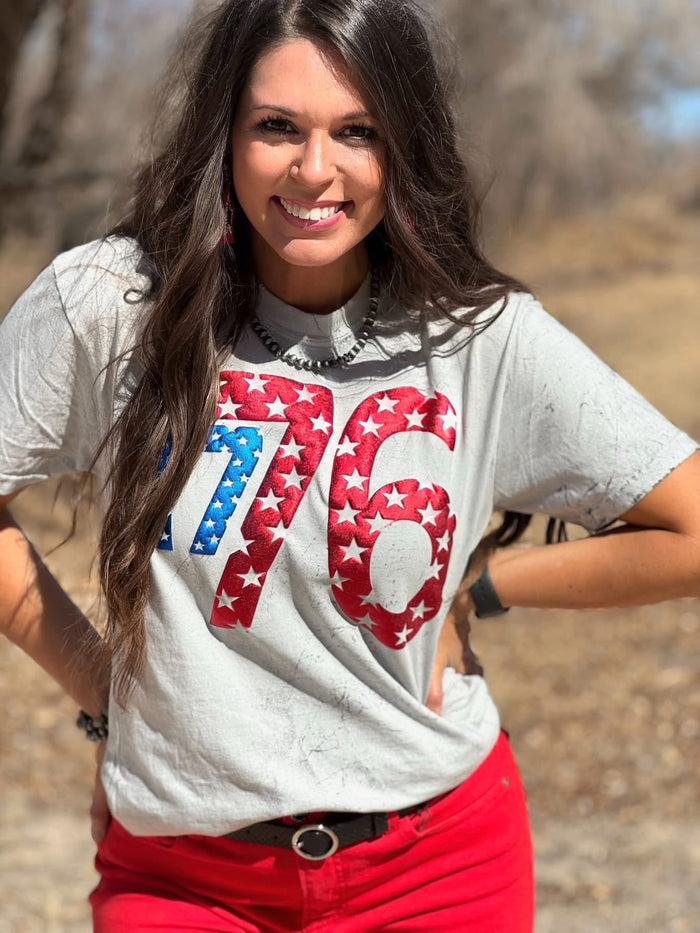 {1776 SMOKESHOW} Patriotic Metallic Puff Smoke Crew Neck Tee