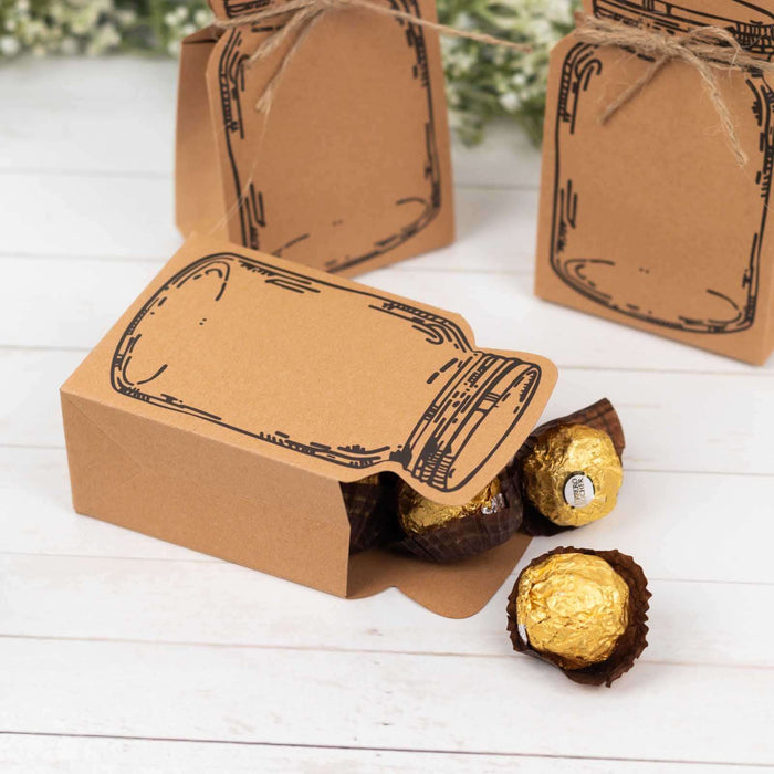 Mason jar-themed gift box with chocolates inside.
