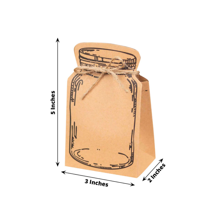 Brown paper gift bag shaped like a mason jar with twine detail.