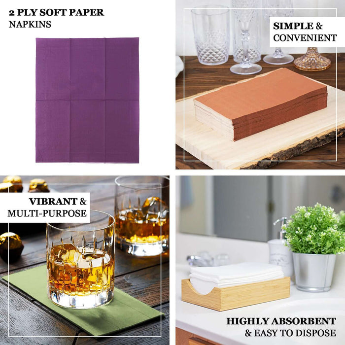 2-ply soft paper napkins in purple for vibrant, multi-purpose use