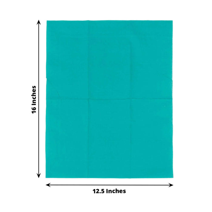 Turquoise fabric sheet measuring 16 x 12.5 inches