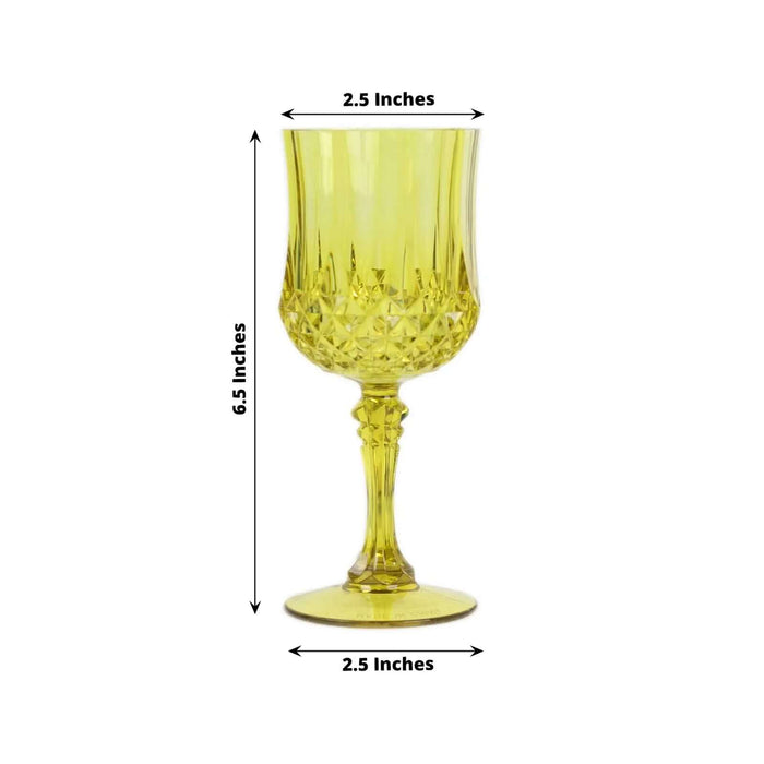 Yellow crystal goblet with a textured design, measuring 2.5 x 6.5 inches.