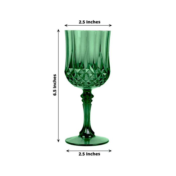 Green crystal goblet with a diamond pattern, 2.5 x 6.5 inches.