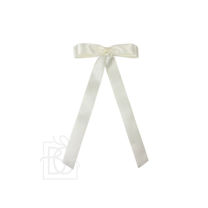 7/8" SATIN LAYERED TAIL BOW ON ALLIGATOR CLIP: Antique White