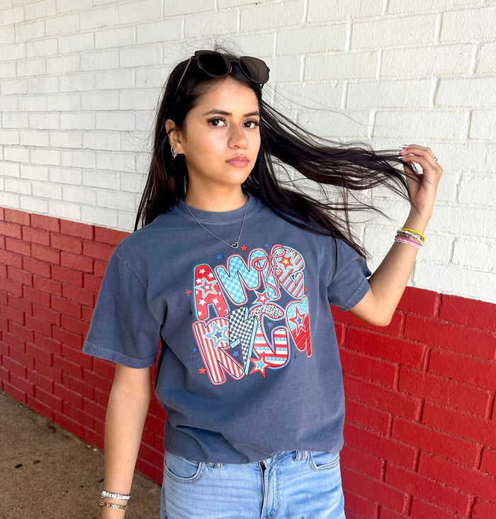 {AMERICANA LIGHTNING} Blue Crew Neck Tee