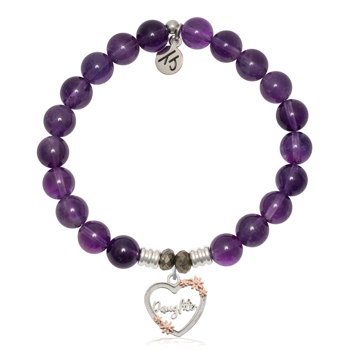 Amethyst Gemstone Bracelet with Heart Daughter Sterling Silver Charm