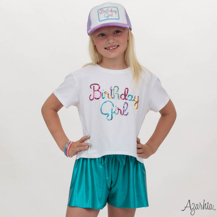 Azarhia Birthday Girl Rhinestone Hot Pink Metallic Trucker