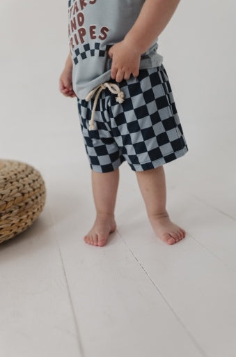 Baby Sprouts Boy's Everyday Shorts | Checker In Navy Stardew
