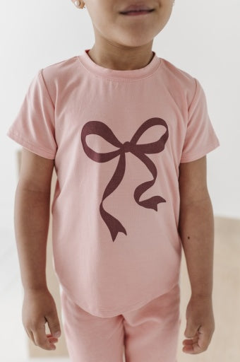 Babysprouts Clothing Company Girl's Short Sleeve Tee | Bow In Rose Brown