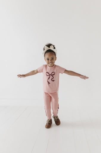 Babysprouts Clothing Company Girl's Short Sleeve Tee | Bow In Rose Brown