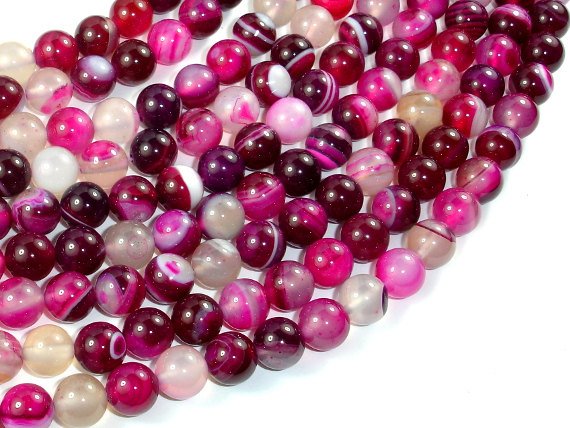Banded Agate Beads, Fuchsia Agate, 8mm Round Beads-BeadBasic
