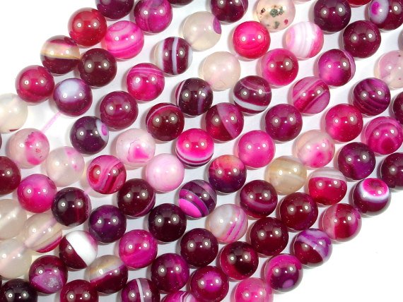 Banded Agate Beads, Fuchsia Agate, 8mm Round Beads-BeadBasic