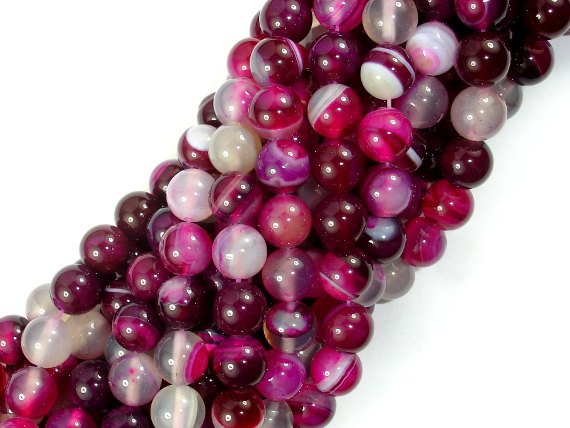 Banded Agate Beads, Fuchsia Agate, 8mm Round Beads-BeadBasic