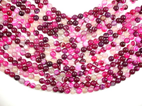 Banded Agate Beads, Fuchsia Agate, 8mm Round Beads-BeadBasic