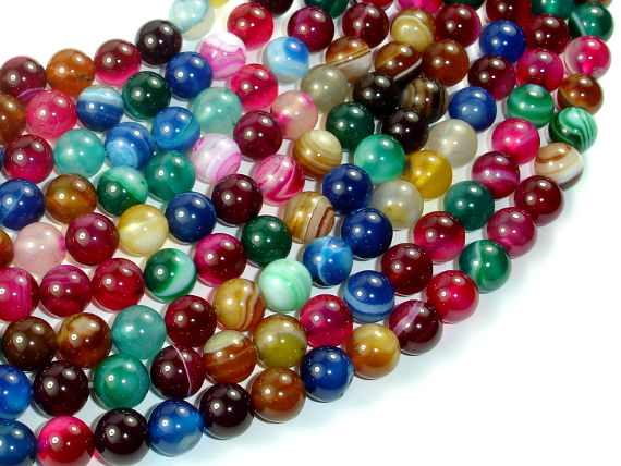 Banded Agate Beads, Striped Agate, Multi Colored, 8mm Round Beads-BeadBasic