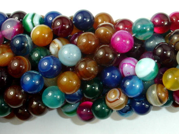 Banded Agate Beads, Striped Agate, Multi Colored, 8mm Round Beads-BeadBasic
