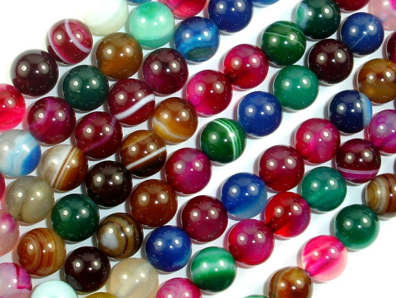 Banded Agate Beads, Striped Agate, Multi Colored, 8mm Round Beads-BeadBasic