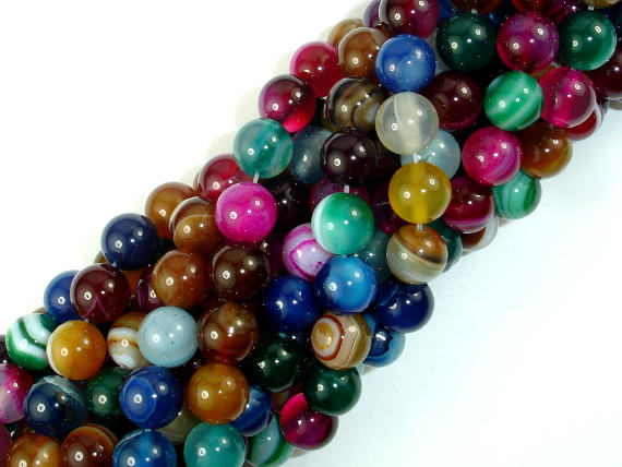 Banded Agate Beads, Striped Agate, Multi Colored, 8mm Round Beads-BeadBasic