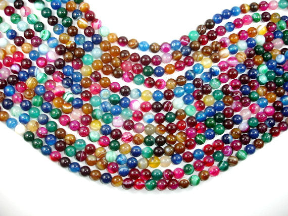 Banded Agate Beads, Striped Agate, Multi Colored, 8mm Round Beads-BeadBasic