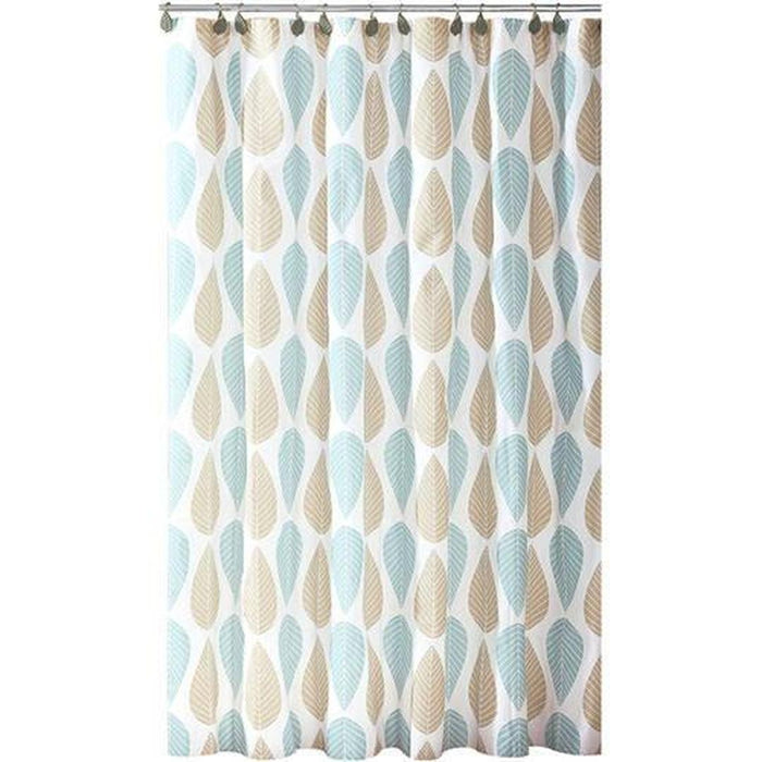 Bath Bliss Beige & Blue Leaf Design Vinyl Shower Curtain