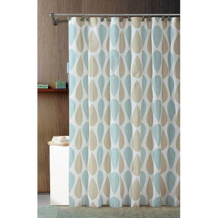 Bath Bliss Beige & Blue Leaf Design Vinyl Shower Curtain