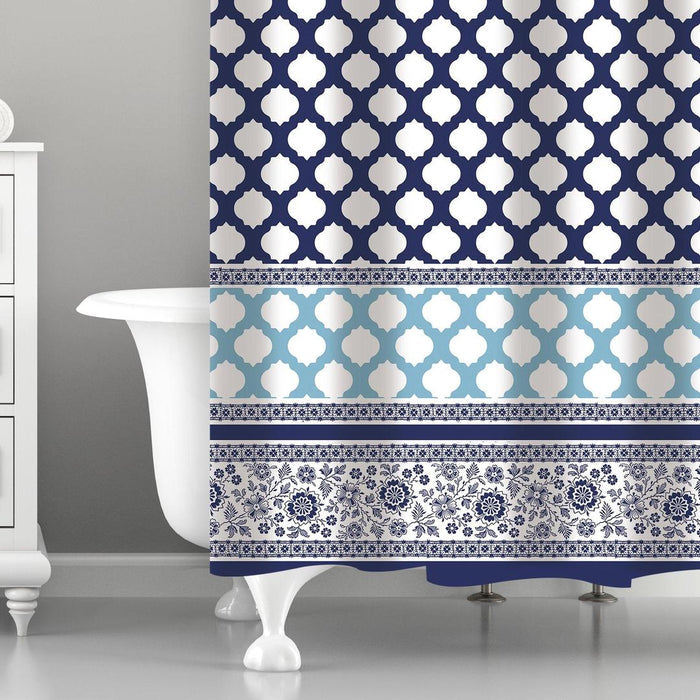 Bath Bliss Blue/White Lattice Design PE and EVA Shower Curtain, 70" x 72"