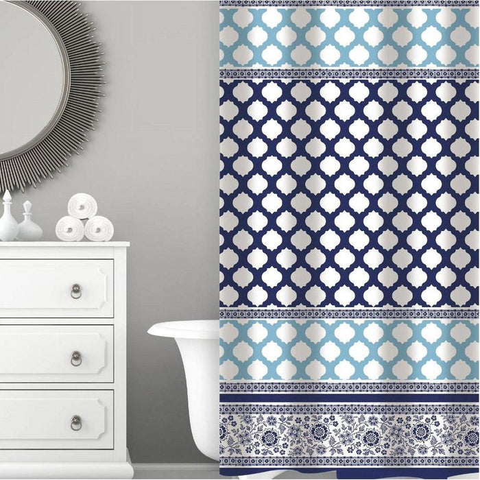 Bath Bliss Blue/White Lattice Design PE and EVA Shower Curtain, 70" x 72"