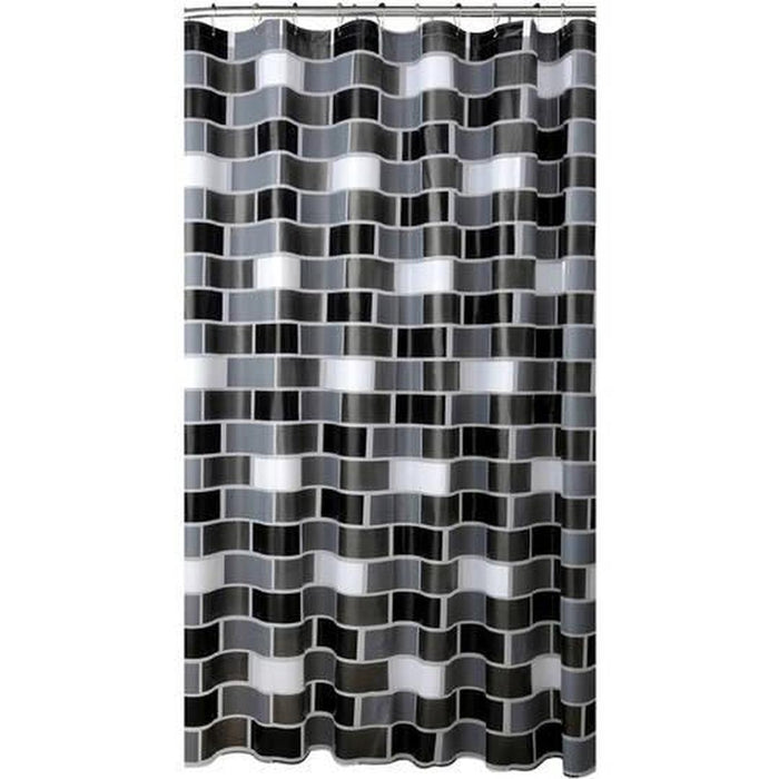 Bath Bliss Brick Design Shower Curtain in White Grey & Black