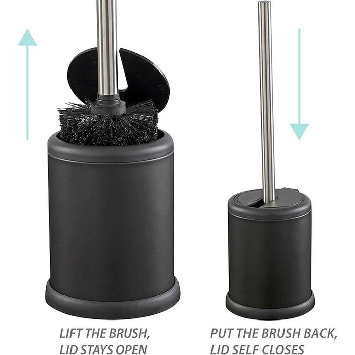 Bath Bliss Matte Black Toilet Brush with Self-Closing Lid and 360° Brush Head - Compact and Stylish
