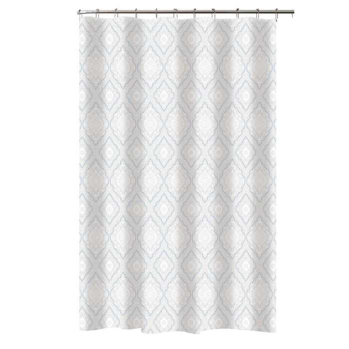 Bath Bliss White/Blue Moroccan Design PE and EVA Shower Curtain, 70" x 72"