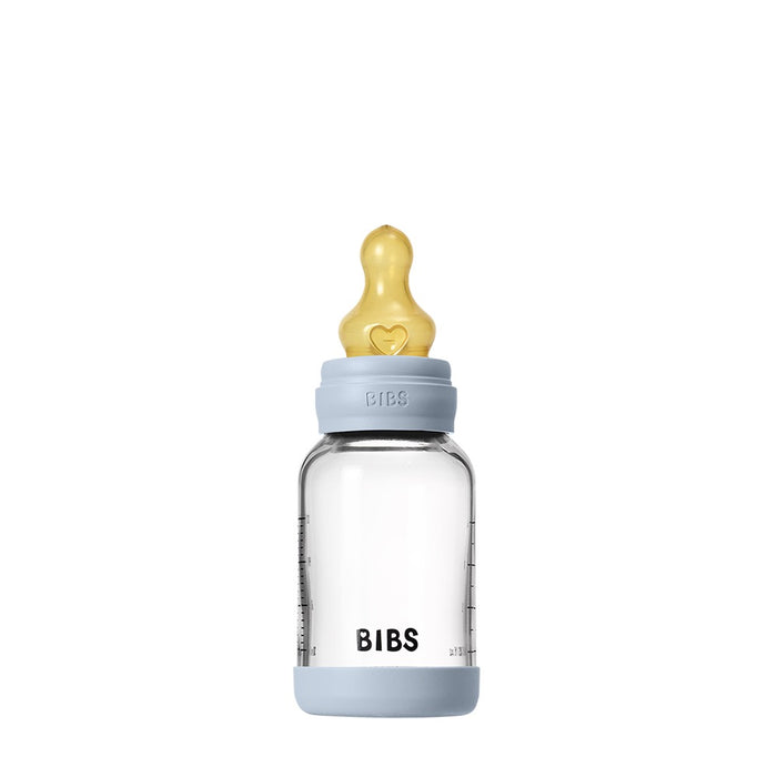 BIBS Baby Glass Bottle Complete Set 110ml (4 oz) | Natural Rubber Latex Nipple
