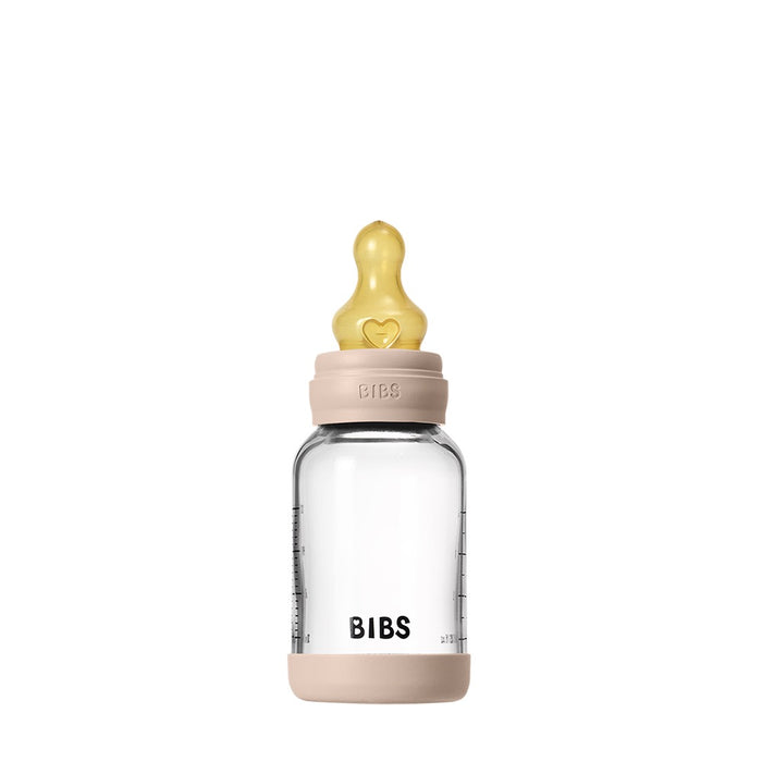 BIBS Baby Glass Bottle Complete Set 110ml (4 oz) | Natural Rubber Latex Nipple