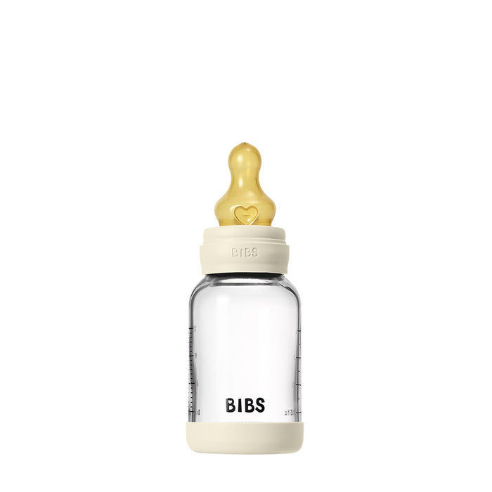 BIBS Baby Glass Bottle Complete Set 110ml (4 oz) | Natural Rubber Latex Nipple