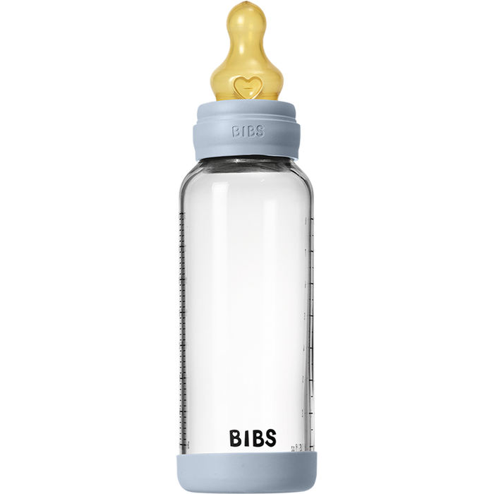 BIBS Baby Glass Bottle Complete Set 225ml (8 oz) | Natural Rubber Latex Nipple