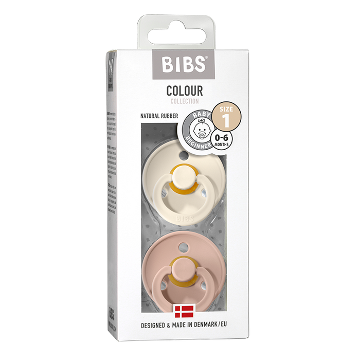 BIBS Colour Natural Rubber Latex Pacifier 2-Pack | Size 1 (0-6 Months)