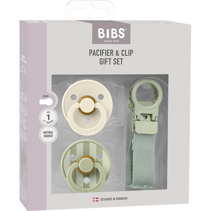 BIBS Colour Pacifier & Loop Clip Gift Set | Natural Rubber Latex | Size 1 (0-6 Months)