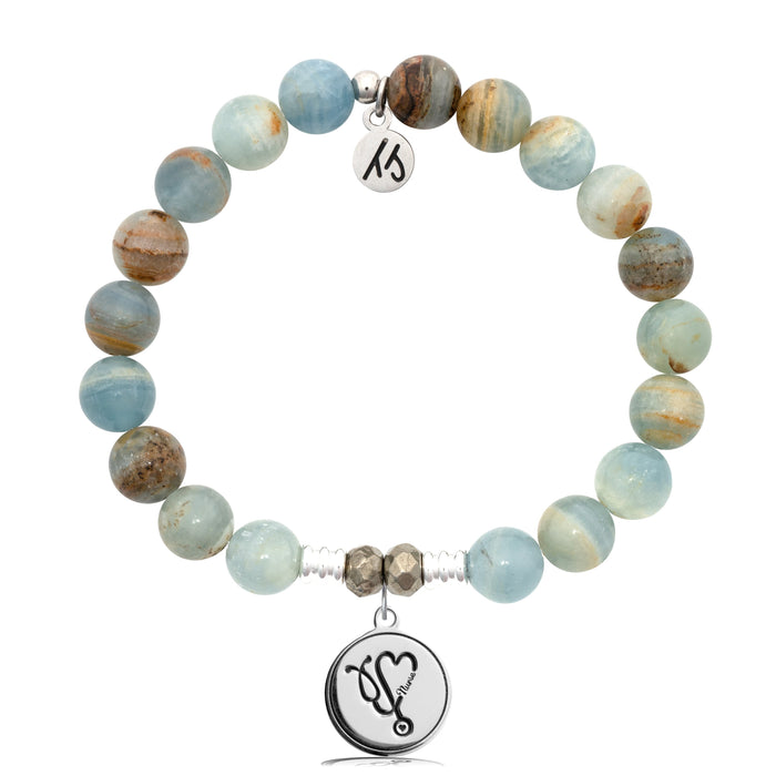 Blue Calcite Stone Bracelet with Nurse Sterling Silver Charm