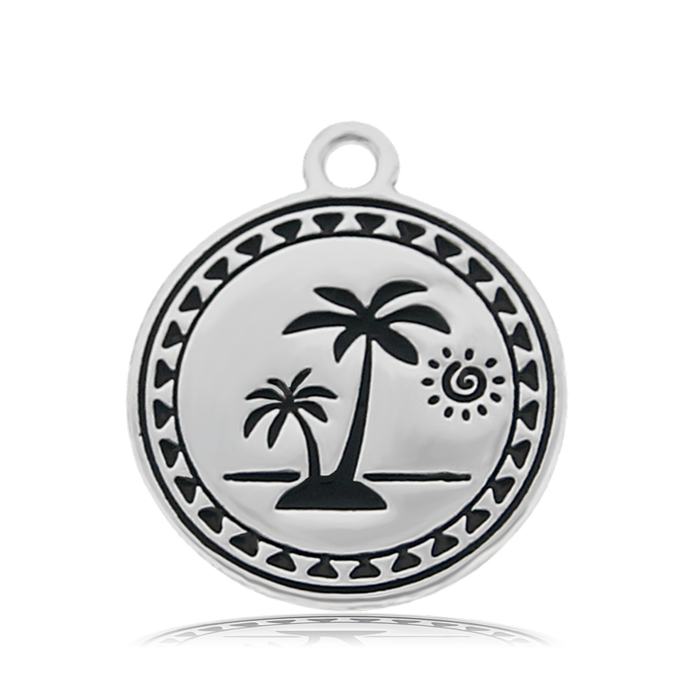 Blue Calcite Stone Bracelet with Palm Tree Sterling Silver Charm