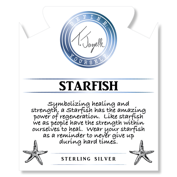 Blue Calcite Stone Bracelet with Starfish Sterling Silver Charm