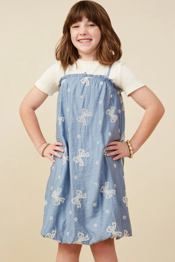 Blue Crochet Bow Embroidered Dress