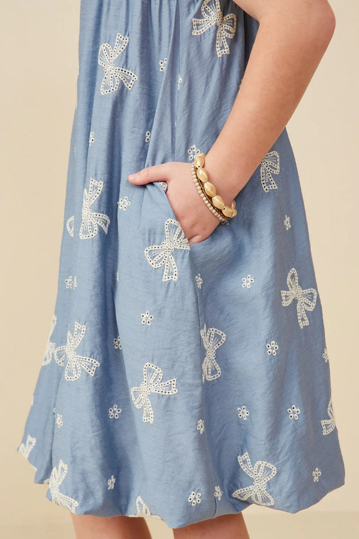 Blue Crochet Bow Embroidered Dress
