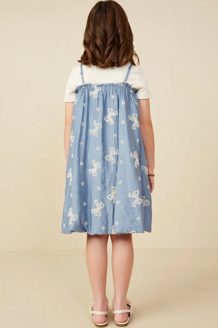 Blue Crochet Bow Embroidered Dress