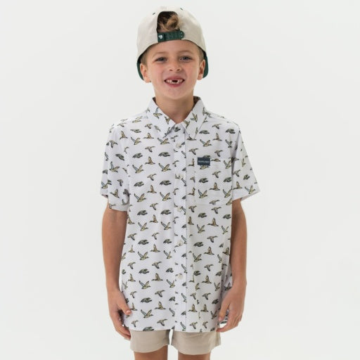 Burlebo Youth Performance Button Up | Flying Mallard Ducks