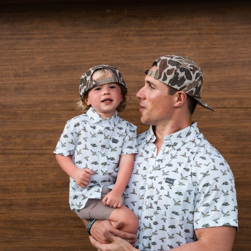 Burlebo Youth Performance Button Up | Flying Mallard Ducks