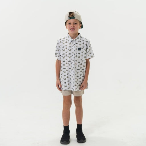 Burlebo Youth Performance Button Up | Flying Mallard Ducks