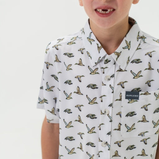 Burlebo Youth Performance Button Up | Flying Mallard Ducks
