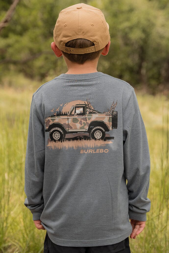 Burlebo Youth Tee - Loaded Down Bronco - Heather Blue Jean - L/S